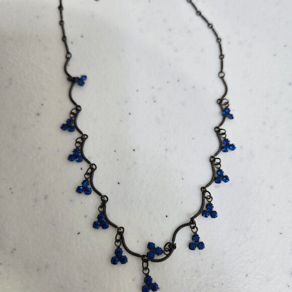 Bellagio Blue Necklace Rhinestone Crystal Dainty 15 Inch Black Small Delicate - Picture 7 of 10